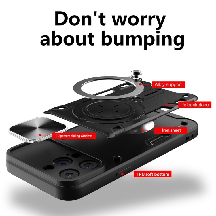 CD Texture Sliding Camshield Magnetic Holder Phone Case, For iPhone 14 Pro Max, For iPhone 13 Pro Max, For iPhone 13 Pro, For iPhone 13, For iPhone 12, For iPhone 12 Pro Max, For iPhone 12 Pro, For iPhone 11 Pro Max - Image 3
