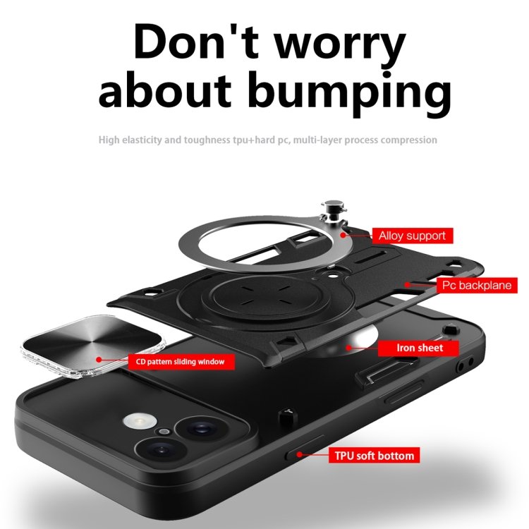 CD Texture Sliding Camshield Magnetic Holder Phone Case, For iPhone 16, For iPhone 15 Pro Max, For iPhone 15 Pro, For iPhone 15 Plus, For iPhone 15, For iPhone 14 Plus, For iPhone 14, For iPhone 14 Pro - Image 3