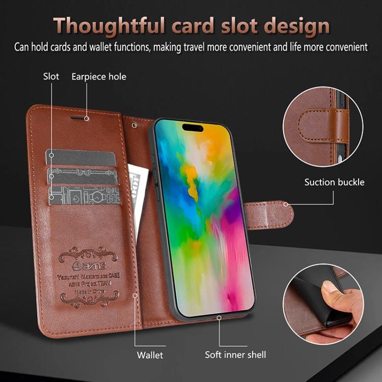 AZNS Sheepskin Texture Flip Leather Phone Case, For iPhone 17 Pro Max, For iPhone 17 Pro, For iPhone 17, For iPhone Air, For iPhone 16e, For iPhone 16 Pro Max, For iPhone 16 Pro, For iPhone 15 Pro Max, For iPhone 15 Pro, For iPhone 15 Plus, For iPhone 15 - Image 8