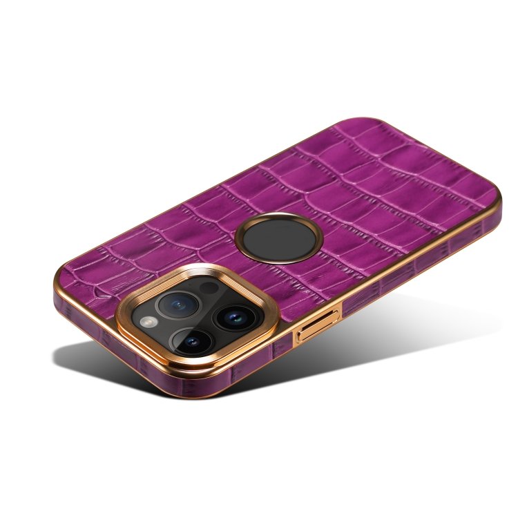 Denior Crocodile Texture Genuine Leather Electroplating Phone Case, For iPhone 14 Pro, For iPhone 14 Pro Max, For iPhone 13 Pro Max, For iPhone 13 Pro, For iPhone 13, For iPhone 12 / 12 Pro, For iPhone 12 Pro Max - Image 4