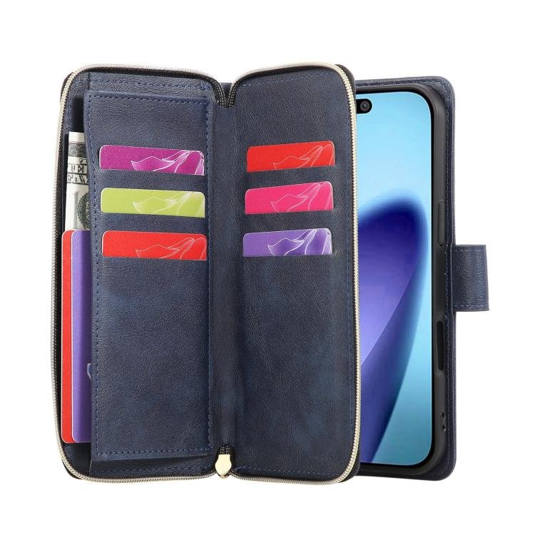 9 Card Slots Zipper Wallet Bag Leather Phone Case, For iPhone 17 Pro Max, For iPhone 17 Pro, For iPhone 17, For iPhone Air, For iPhone 16e, For iPhone 16 Pro Max, For iPhone 16 Pro, For iPhone 16 Plus, For iPhone 16 - Image 4