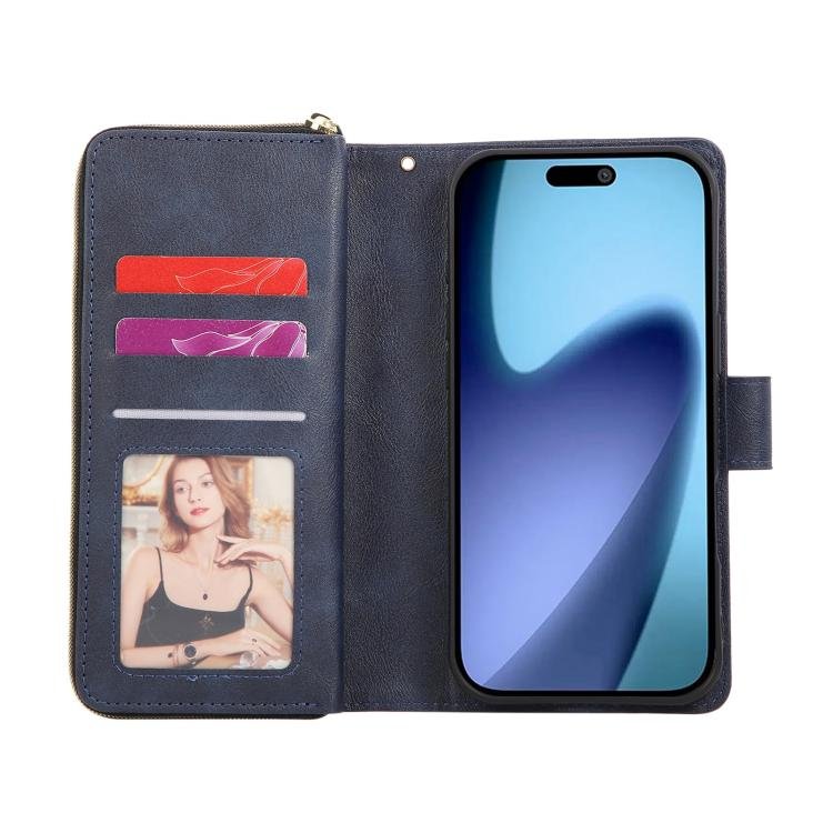 9 Card Slots Zipper Wallet Bag Leather Phone Case, For iPhone 17 Pro Max, For iPhone 17 Pro, For iPhone 17, For iPhone Air, For iPhone 16e, For iPhone 16 Pro Max, For iPhone 16 Pro, For iPhone 16 Plus, For iPhone 16 - Image 5