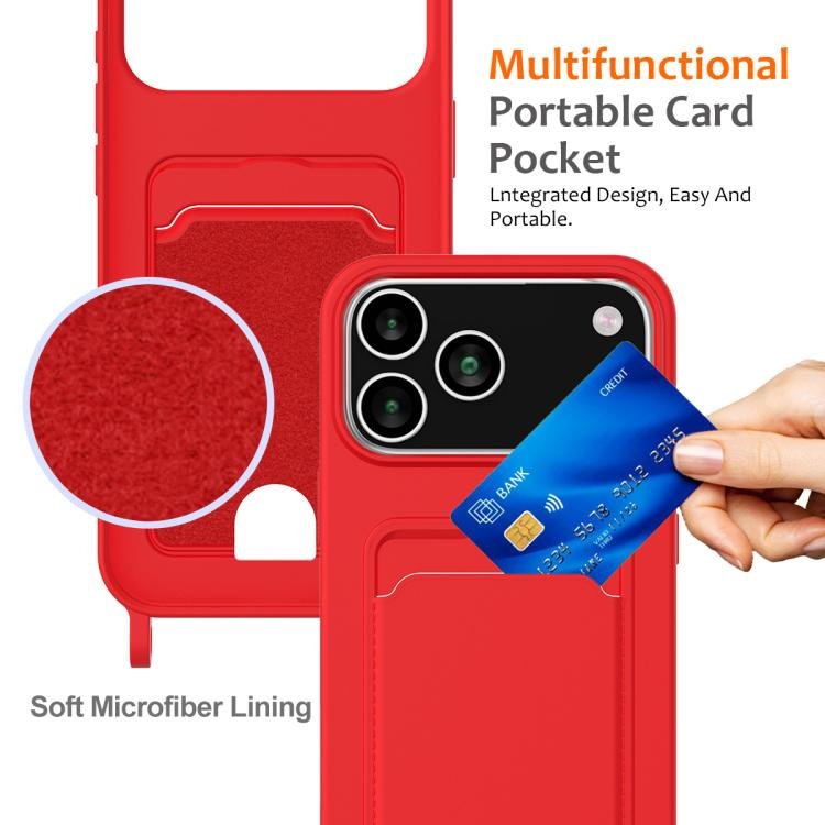 Integrated Card Bag Solid Color Liquid Silicone Phone Case with Lanyard, For iPhone 17 Pro Max, For iPhone 17 Pro, For iPhone 17, For iPhone Air, For iPhone 16e, For iPhone 16 Pro Max, For iPhone 16 Pro, For iPhone 16 Plus, For iPhone 16... - Image 3