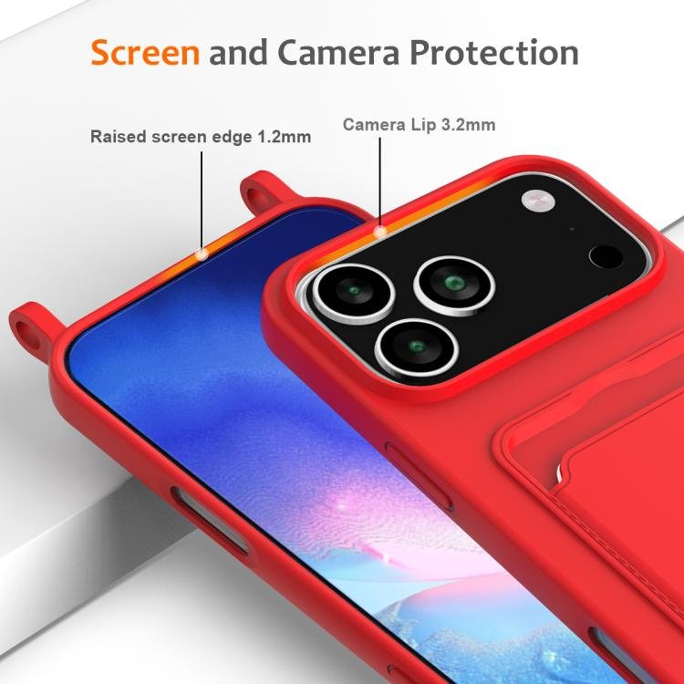 Integrated Card Bag Solid Color Liquid Silicone Phone Case with Lanyard, For iPhone 17 Pro Max, For iPhone 17 Pro, For iPhone 17, For iPhone Air, For iPhone 16e, For iPhone 16 Pro Max, For iPhone 16 Pro, For iPhone 16 Plus, For iPhone 16... - Image 4