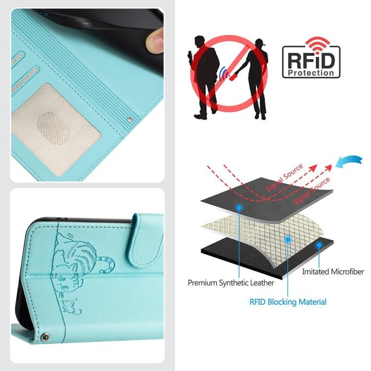 Cat Rat Embossed Pattern RFID Leather Phone Case with Lanyard, For iPhone 17 Pro Max, For iPhone 17 Pro, For iPhone 17, For iPhone Air, For iPhone SE 2024, For iPhone 15 Pro Max, For iPhone 15 Pro, For iPhone 15 Plus - Image 5
