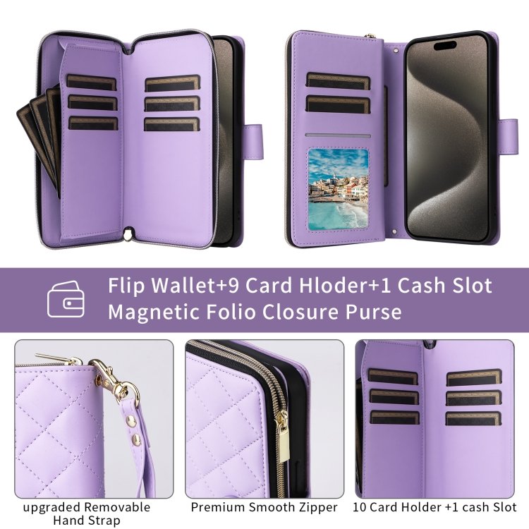 Crossbody Rhombic Zipper Tower Buckle Leather Phone Case with Lanyard, For iPhone 15 Pro Max, For iPhone 15 Pro, For iPhone 15 Plus / 14 Plus, For iPhone 15, For iPhone 14 / 13, For iPhone 14 Pro, For iPhone 14 Pro Max, For iPhone SE 2022 / 2020 / 8 / ... - Image 4