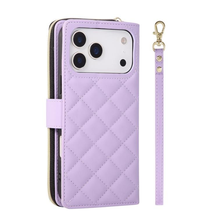 Crossbody Rhombic Zipper Tower Buckle Leather Phone Case with Lanyard, For iPhone 17 Pro Max, For iPhone 17 Pro, For iPhone 17, For iPhone Air, For iPhone 16e, For iPhone 16 Pro Max, For iPhone 16 Pro, For iPhone 16 Plus, For iPhone 16 - Image 3