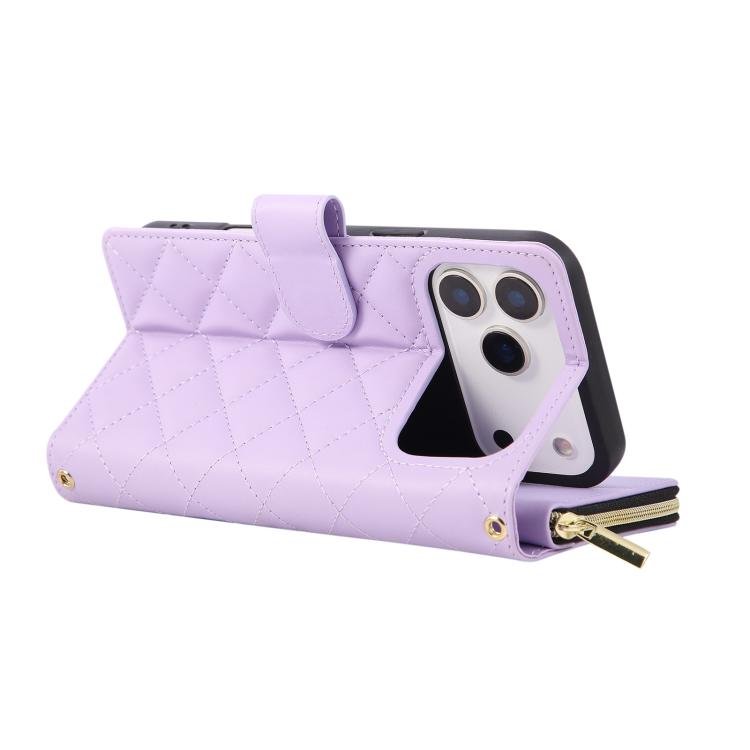 Crossbody Rhombic Zipper Tower Buckle Leather Phone Case with Lanyard, For iPhone 17 Pro Max, For iPhone 17 Pro, For iPhone 17, For iPhone Air, For iPhone 16e, For iPhone 16 Pro Max, For iPhone 16 Pro, For iPhone 16 Plus, For iPhone 16 - Image 6