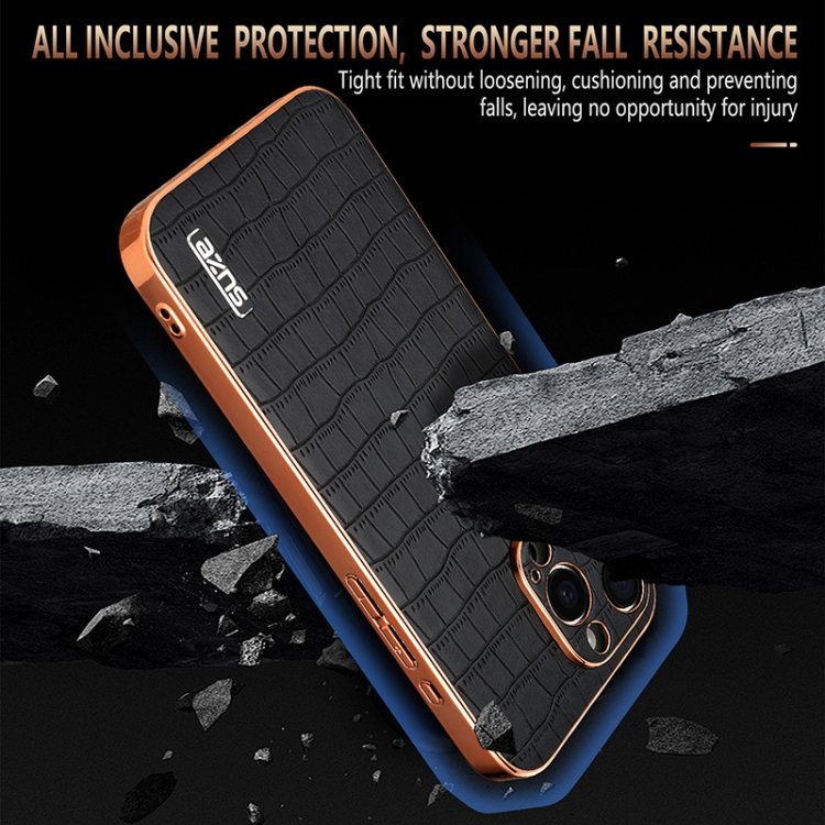 AZNS Electroplated Frame Crocodile Texture Full Coverage Phone Case, For iPhone 15 Pro Max, For iPhone 15 Pro, For iPhone 15 Plus, For iPhone 15, For iPhone 14 Plus, For iPhone 14, For iPhone 14 Pro, For iPhone 14 Pro Max, For iPhone 13 Pro Max - Image 4