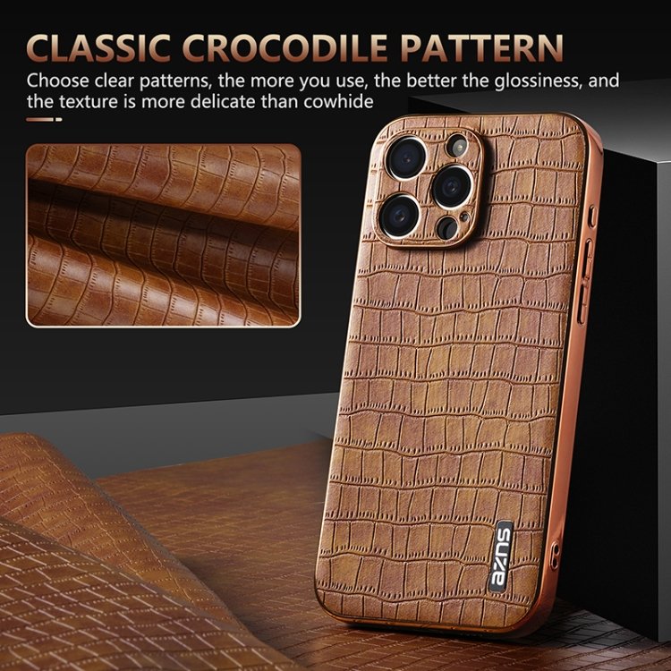 AZNS Electroplated Frame Crocodile Texture Full Coverage Phone Case, For iPhone 15 Pro Max, For iPhone 15 Pro, For iPhone 15 Plus, For iPhone 15, For iPhone 14 Plus, For iPhone 14, For iPhone 14 Pro, For iPhone 14 Pro Max, For iPhone 13 Pro Max - Image 5