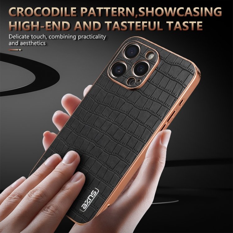 AZNS Electroplated Frame Crocodile Texture Full Coverage Phone Case, For iPhone 15 Pro Max, For iPhone 15 Pro, For iPhone 15 Plus, For iPhone 15, For iPhone 14 Plus, For iPhone 14, For iPhone 14 Pro, For iPhone 14 Pro Max, For iPhone 13 Pro Max - Image 8