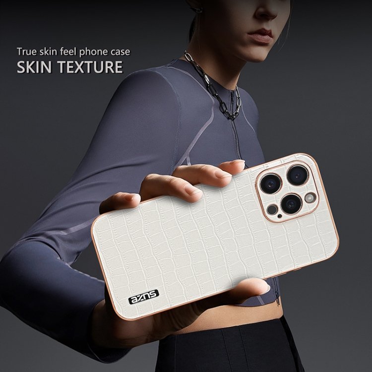 AZNS Electroplated Frame Crocodile Texture Full Coverage Phone Case, For iPhone 15 Pro Max, For iPhone 15 Pro, For iPhone 15 Plus, For iPhone 15, For iPhone 14 Plus, For iPhone 14, For iPhone 14 Pro, For iPhone 14 Pro Max, For iPhone 13 Pro Max - Image 9
