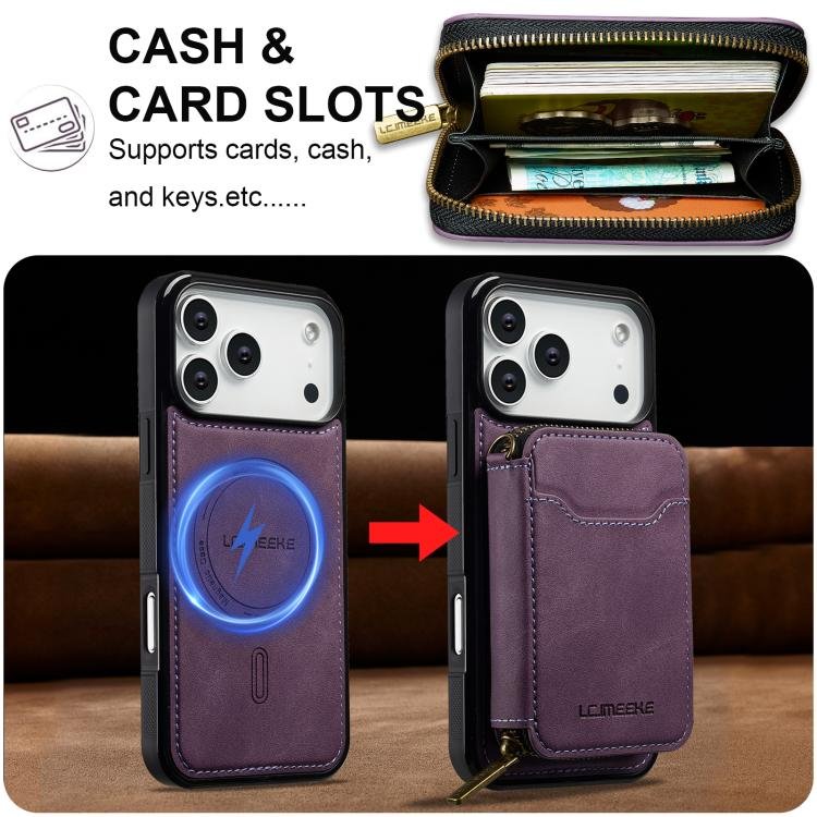 LC.IMEEKE L6 Series Zipper Card Bag MagSafe Magnetic Phone Case, For iPhone 17 Pro Max, For iPhone 17 Pro, For iPhone 17, For iPhone Air, For iPhone 16e, For iPhone 16 Pro Max, For iPhone 15 Pro Max, For iPhone 15 Plus - Image 4