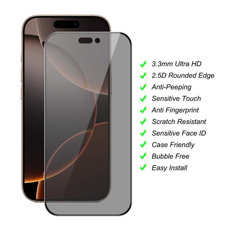 JUNSUNMAY 25pcs Silk Print Full Coverage Privacy Tempered Glass Film, For iPhone 16 Pro Max, For iPhone 16 Pro, For iPhone 16 Plus, For iPhone 16, For iPhone 15 Pro Max, For iPhone 15 Pro, For iPhone 15 Plus, For iPhone 15 - Image 2