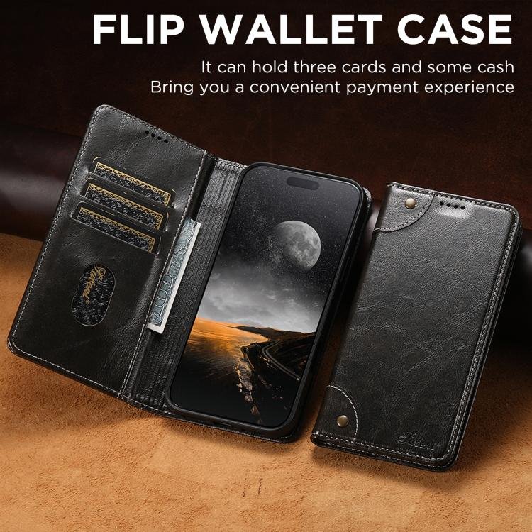 Suteni Baroque Calf Texture Buckle Wallet Leather Phone Case, For iPhone 17 Pro Max, For iPhone 17 Pro, For iPhone 17, For iPhone Air, For iPhone 16e, For iPhone 16 Pro Max, For iPhone 16 Pro, For iPhone 16 Plus, For iPhone 16, For iPhone 15 Pro Max... - Image 2