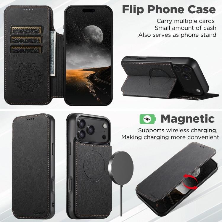 Suteni J06 Retro Matte Litchi Texture Leather MagSafe Phone Case, For iPhone 17 Pro Max, For iPhone 17 Pro, For iPhone 17, For iPhone Air, For iPhone 16 Pro Max, For iPhone 16 Pro, For iPhone 16 Plus, For iPhone 16, For iPhone 15 Pro Max... - Image 3