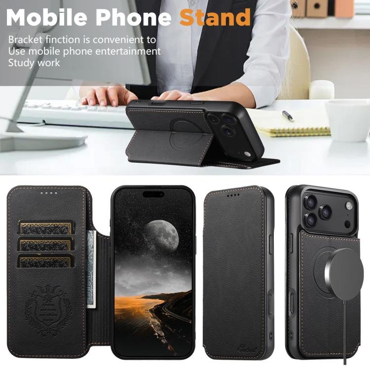 Suteni J06 Retro Matte Litchi Texture Leather MagSafe Phone Case, For iPhone 17 Pro Max, For iPhone 17 Pro, For iPhone 17, For iPhone Air, For iPhone 16 Pro Max, For iPhone 16 Pro, For iPhone 16 Plus, For iPhone 16, For iPhone 15 Pro Max... - Image 5