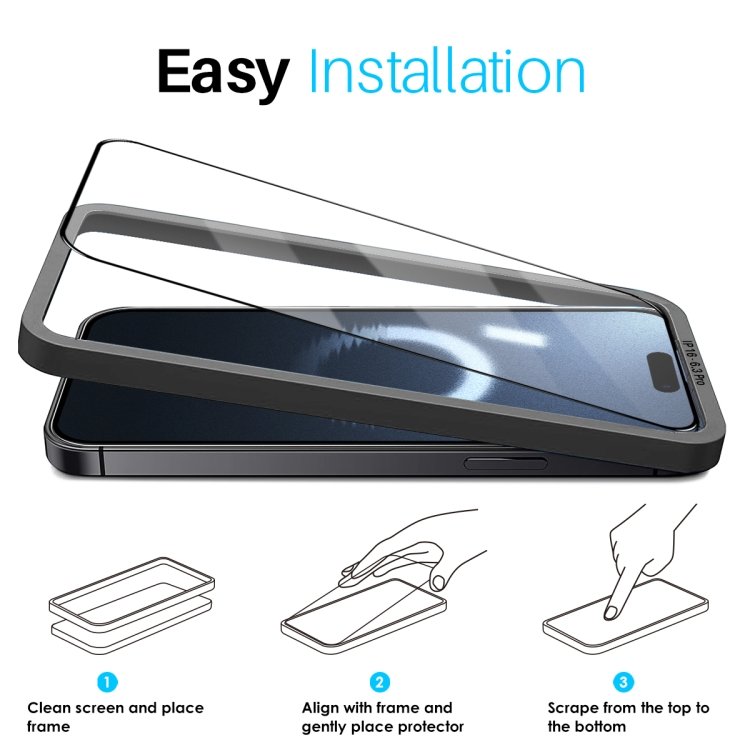 NORTHJO 2pcs A++ Tempered Glass Film with Installation Frame, For iPhone 16 Pro Max, For iPhone 16 Pro, For iPhone 16 Plus, For iPhone 16, For iPhone 15 Pro Max, For iPhone 15 Pro, For iPhone 15 Plus, For iPhone 15, For iPhone 14 Plus, For iPhone 14... - Image 3